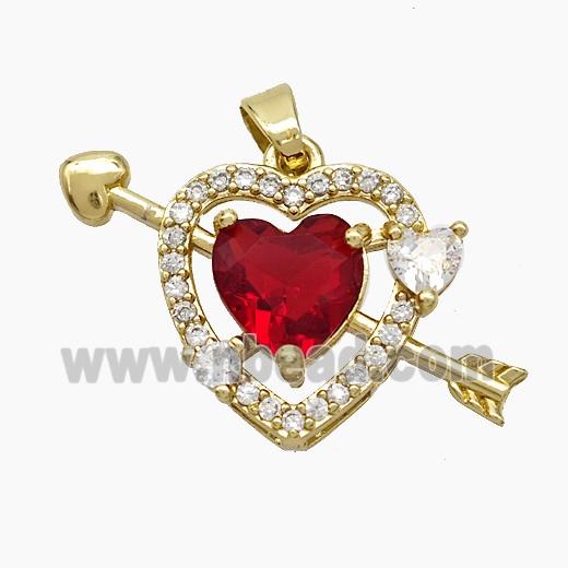 Copper Cupid Arrow Heart Pendant Pave Zirconia Crystal Glass Gold Plated