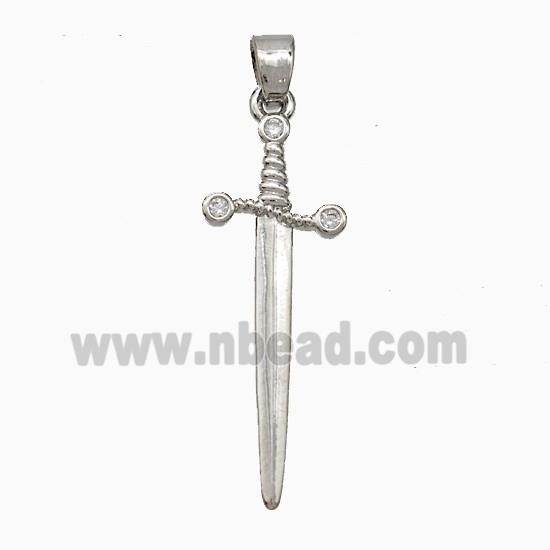 Copper Sword Pendant Pave Zirconia Platinum Plated
