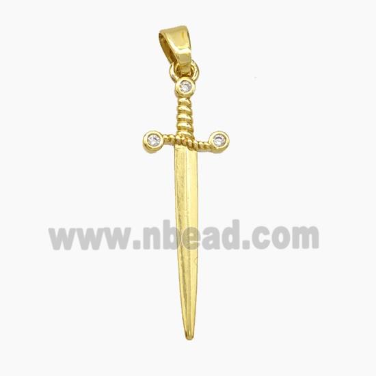 Copper Sword Pendant Pave Zirconia Gold Plated