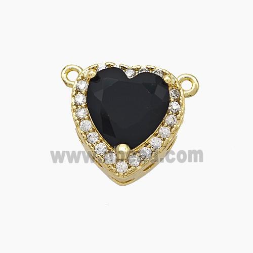 Copper Heart Pendant Micropave Zirconia Black Crystal Glass 2loops Gold Plated