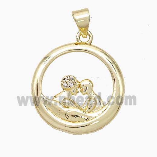 Copper Couple Pendant Pave Zirconia Gold Plated
