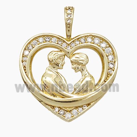 Copper Couple Pendant Pave Zirconia Heart Gold Plated