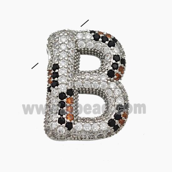 Copper Letter-B Pendant Micropave Zirconia Platinum Plated