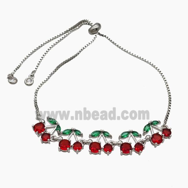 Copper Cherry Bracelet Pave Zirconia Adjustable Platinum Plated