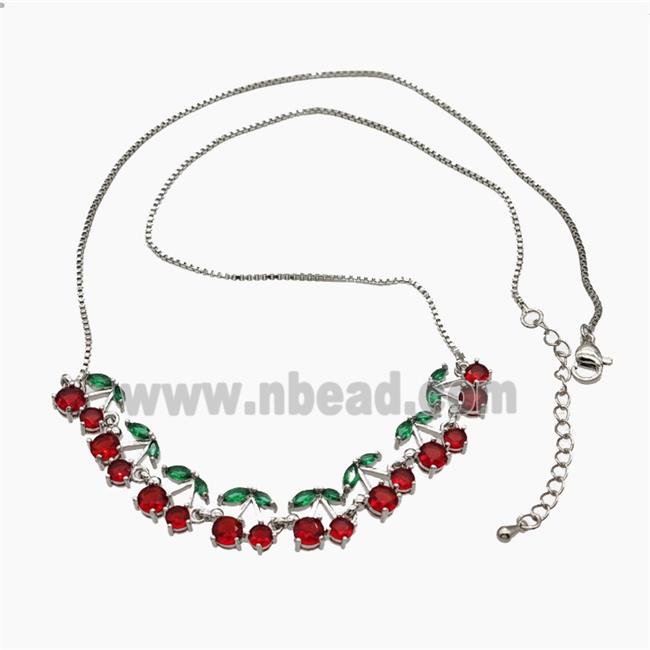 Copper Cherry Necklace Pave Zirconia Platinum Plated