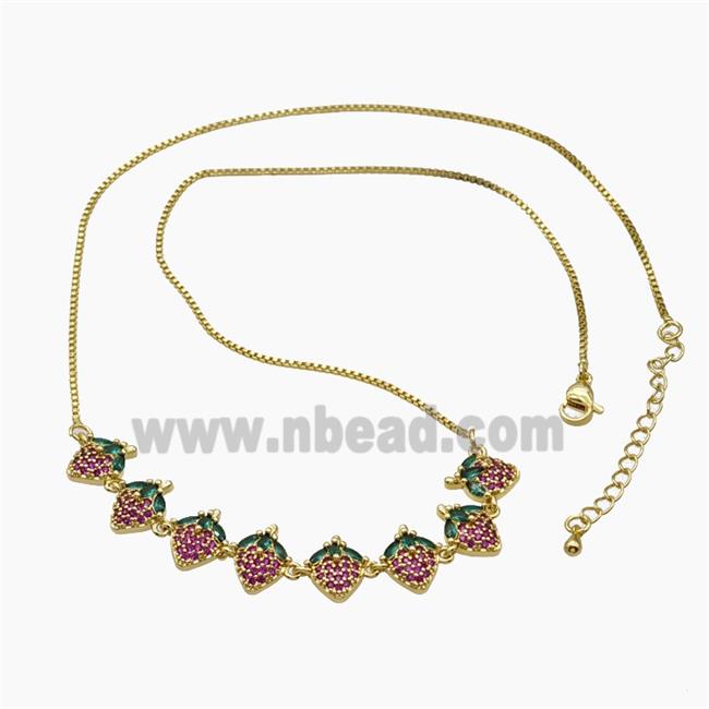 Copper Strawberry Necklace Pave Zirconia Gold Plated