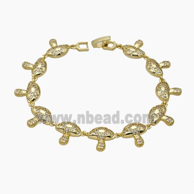 Copper Mushroom Bracelet Pave Zirconia Gold Plated