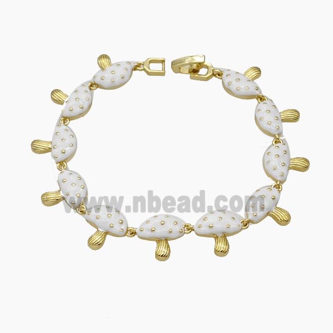 Copper Mushroom Bracelet White Enamel Gold Plated