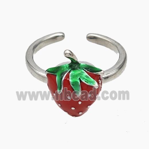 Copper Strawberry Rings Red Enamel Platinum Plated