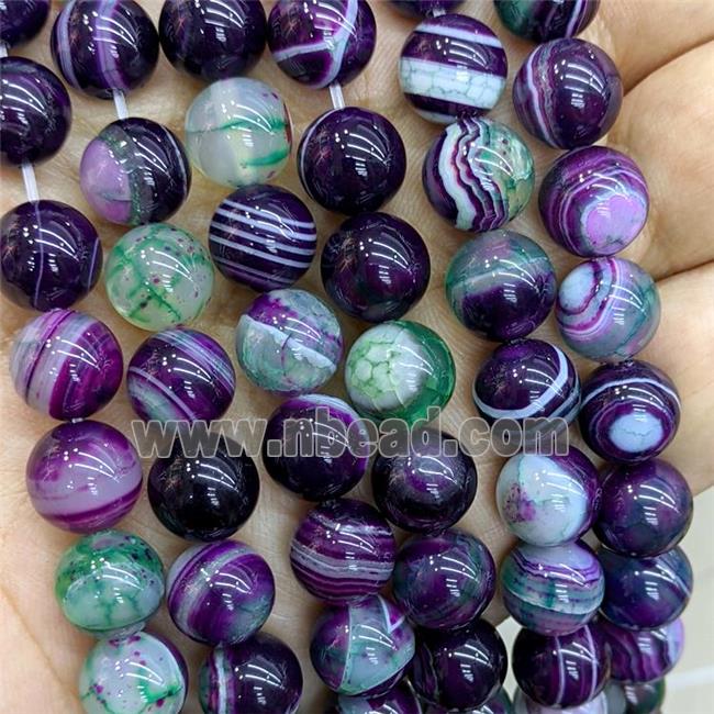 Natural Stripe Agate Beads Purple Green Dye Smooth Round