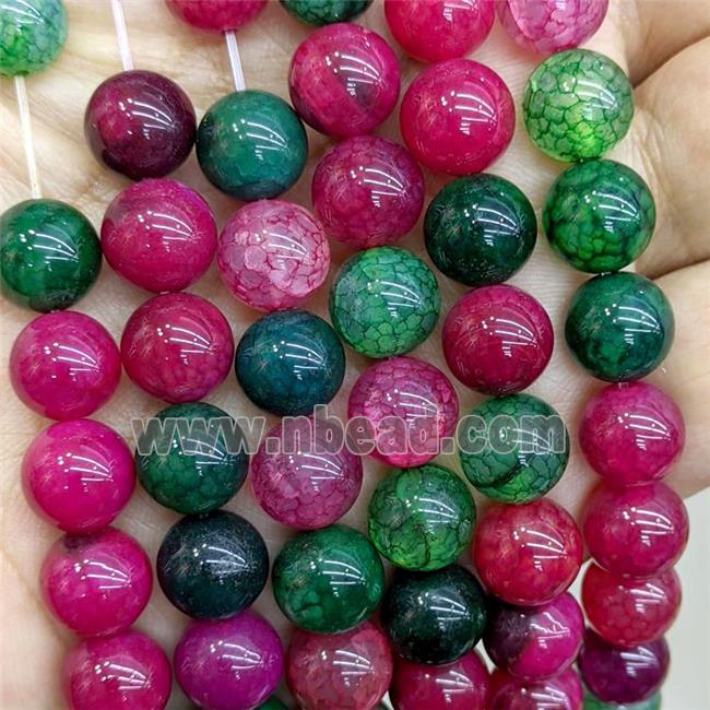 Natural Veins Agate Beads Red Green Dye Smooth Round