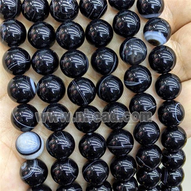 Natural Stripe Agate Beads Black Dye Banded Smooth Round