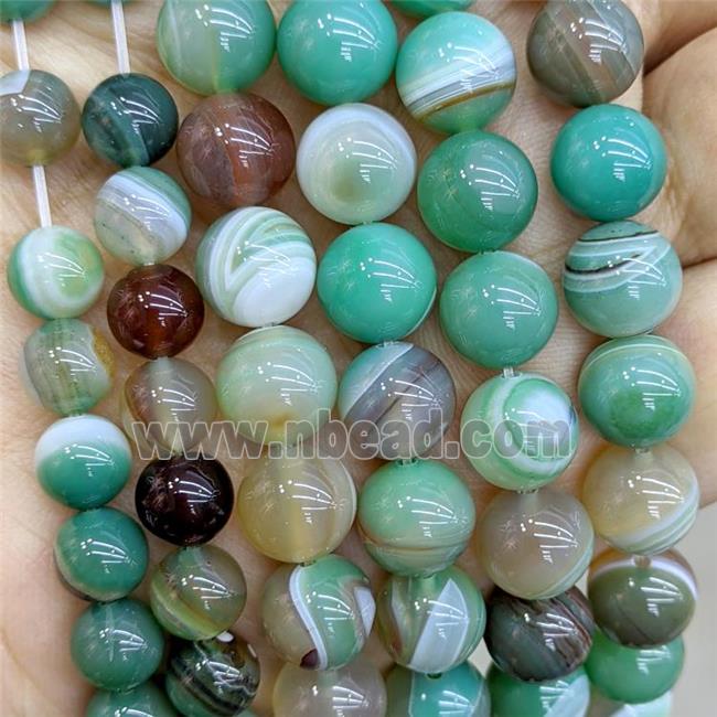 Natural Stripe Agate Beads Green Dye Smooth Round