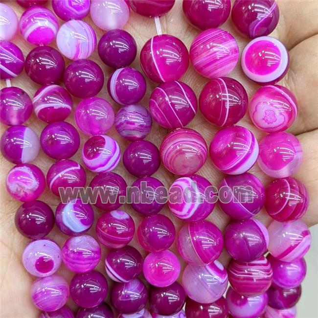 Natural Stripe Agate Beads Fuchsia Dye Smooth Round