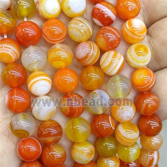 Natural Stripe Agate Beads Orange Dye Smooth Round