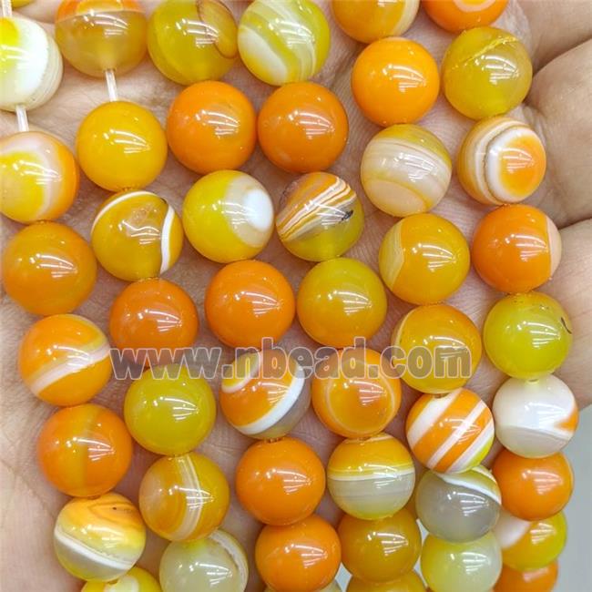 Natural Stripe Agate Beads Orange Dye Smooth Round