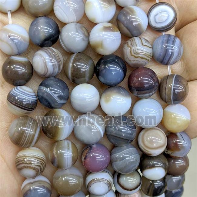 Natural Stripe Agate Beads Coffee Dye Smooth Round