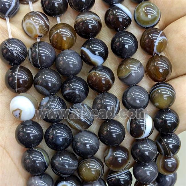 Natural Stripe Agate Beads Darkcoffee Dye Smooth Round