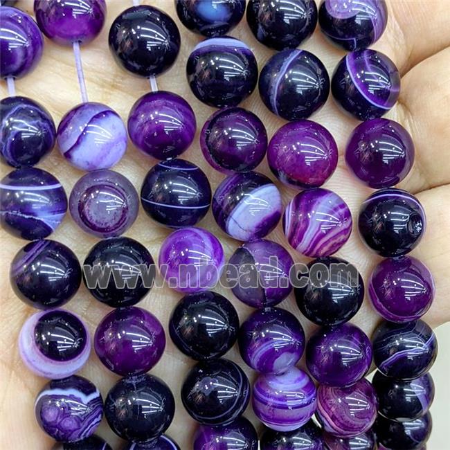 Natural Stripe Agate Beads Purple Dye Smooth Round