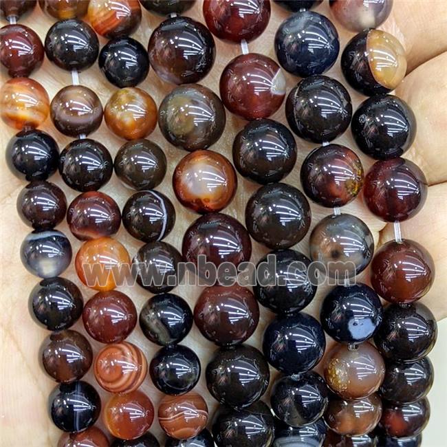 Natural Stripe Agate Beads Blackred Dye Smooth Round