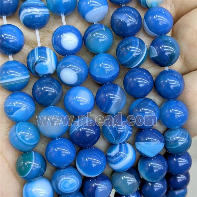 Natural Stripe Agate Beads Blue Dye Smooth Round