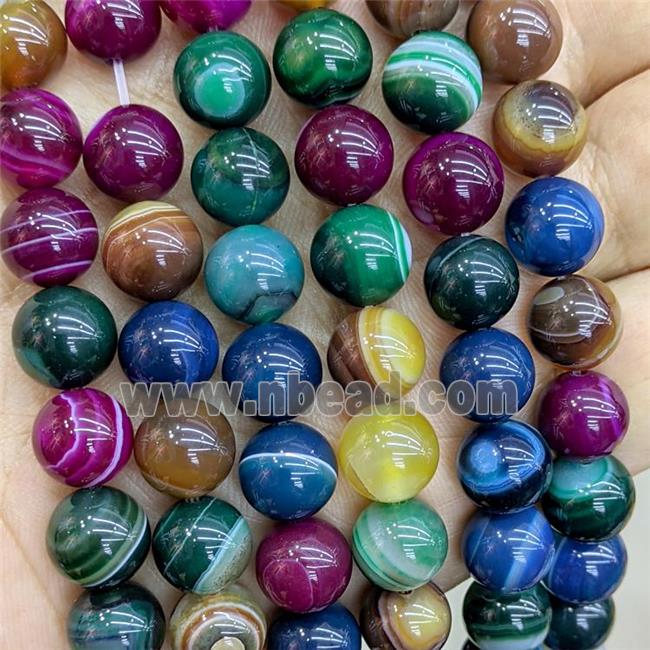 Natural Stripe Agate Beads Dye Smooth Round Mixed Color