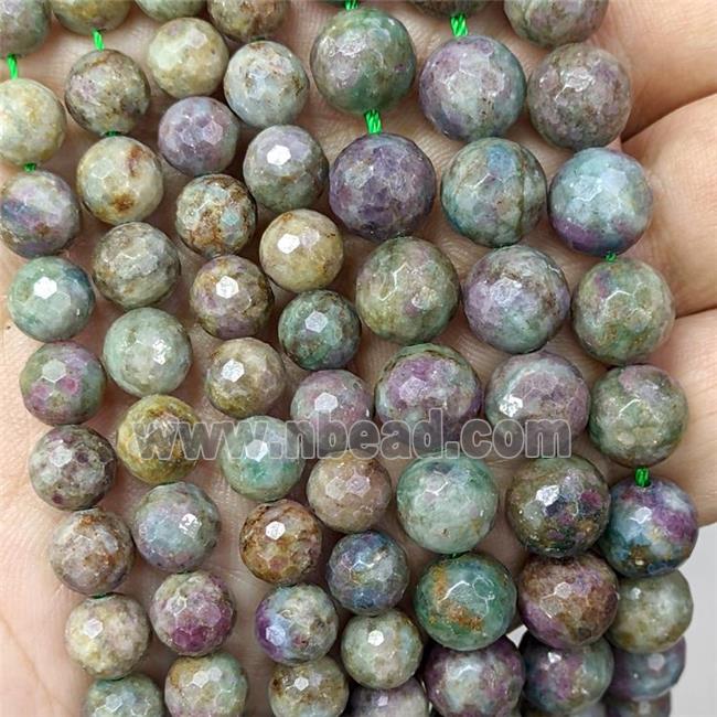 Natural Corundum Beads Red Green Faceted Round