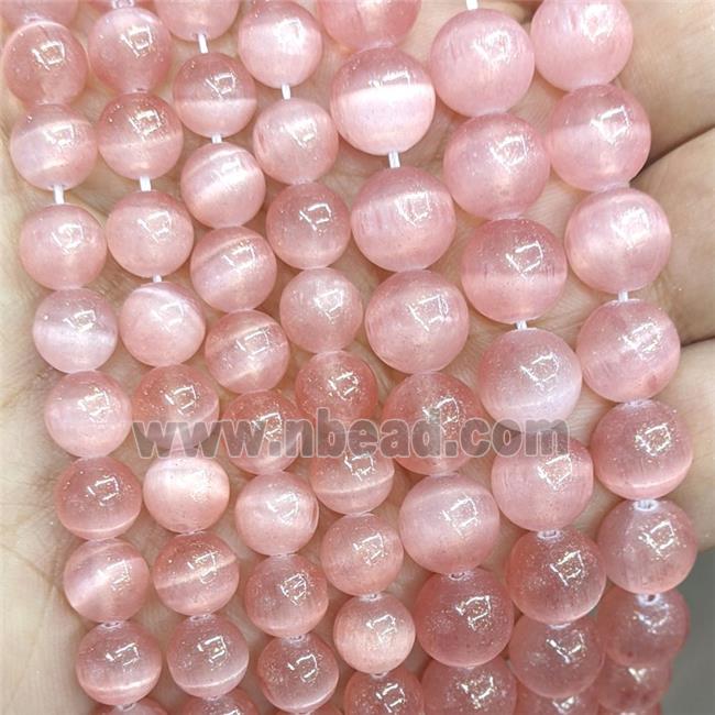 Natural Selenite Beads Lt.red Dye Smooth Round