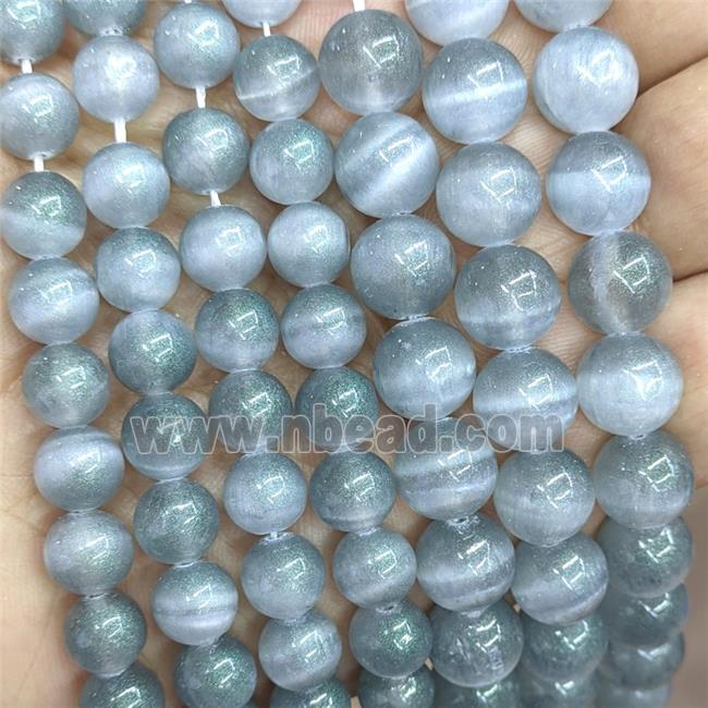 Natural Selenite Beads Gray Dye Smooth Round