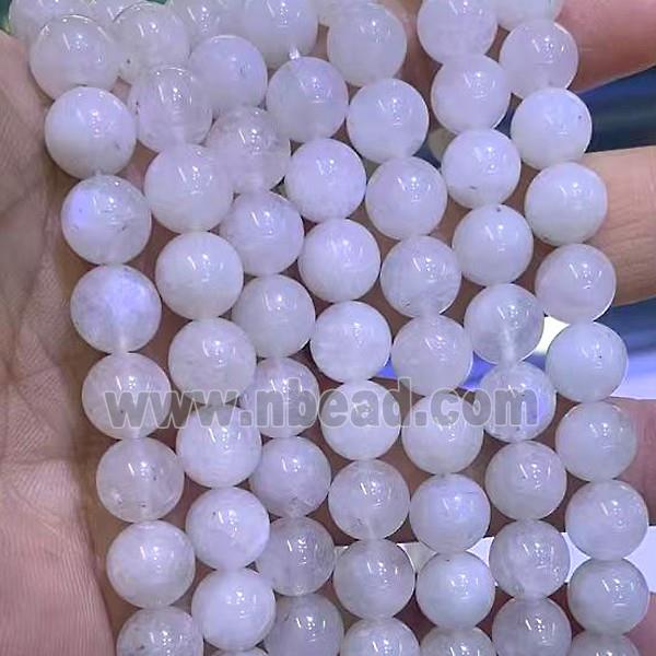 Natural White Moonstone Beads Blue Flash Smooth Round