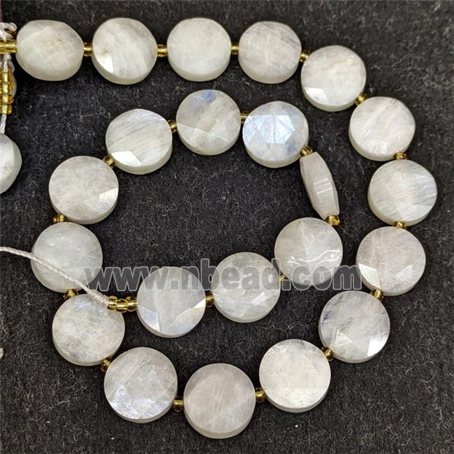 Natural White Moonstone Coin Beads Flat Round Faceted