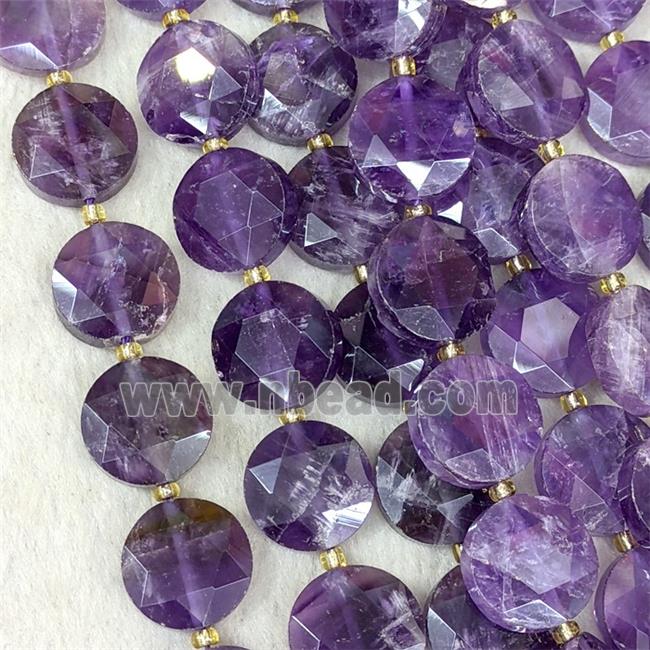 Natural Amethyst Beads Faceted Coin Purple