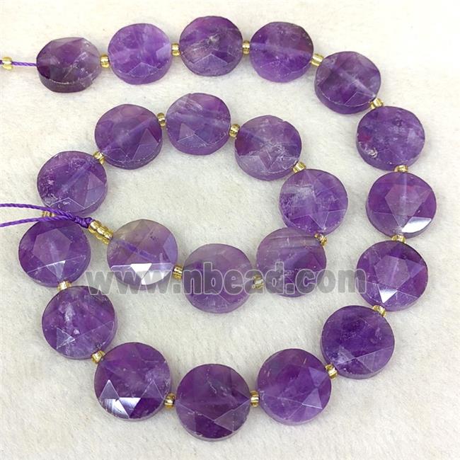 Natural Amethyst Beads Faceted Coin Purple