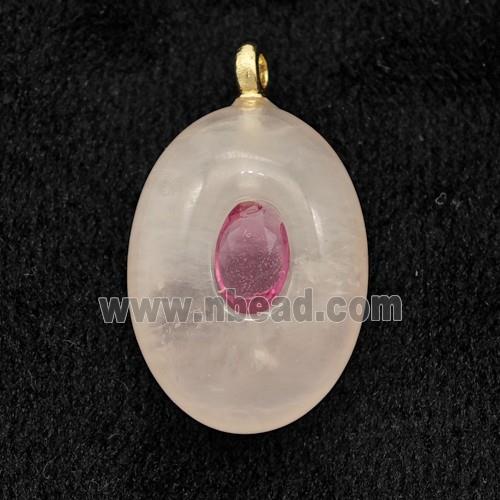 Natural Pink Rose Quartz Oval Pendant