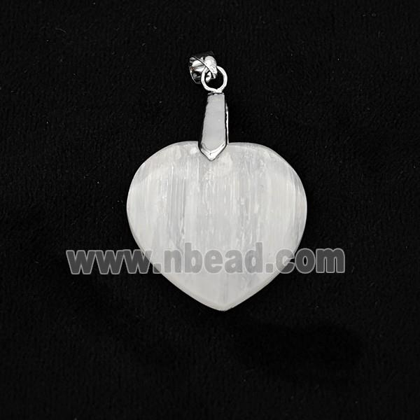 Natural White Selenite Heart Pendant