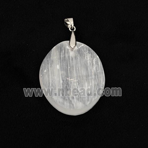 Natural White Selenite Oval Pendant