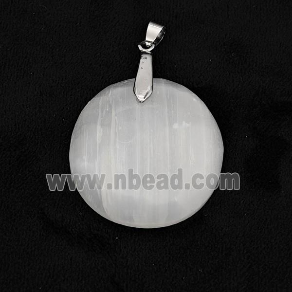 Natural White Selenite Circle Pendant