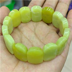 Natural Lemon Jade Bracelet Stretchy Olive, approx 15-24mm