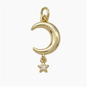 Copper Moon Star Pendant Pave Zirconia Gold Plated, approx 4mm, 10-11.5mm