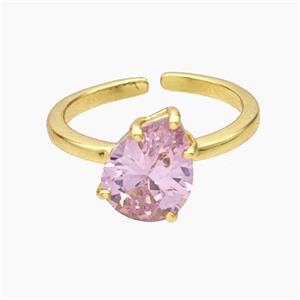 Copper Ring Pave Pink Zirconia Teardrop Gold Plated, approx 8-10mm, 18mm dia