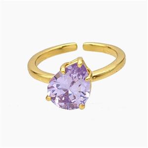 Copper Ring Pave Purple Zirconia Teardrop Gold Plated, approx 8-10mm, 18mm dia