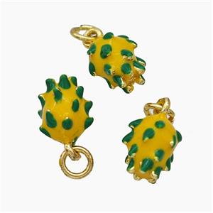 Copper Pitaya Pendant Green Yellow Enamel Gold Plated, approx 7-10mm