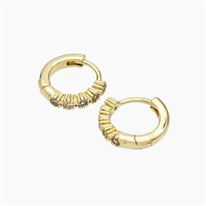 Copper Hoop Earrings Micropave Zirconia Gold Plated, approx 12mm dia