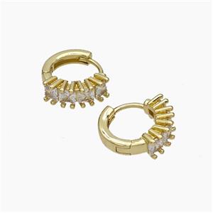 Copper Hoop Earrings Micropave Zirconia Gold Plated, approx 13mm dia