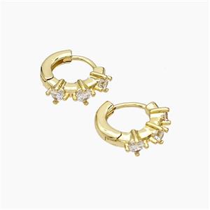 Copper Hoop Earrings Micropave Zirconia Gold Plated, approx 13mm dia