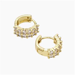 Copper Hoop Earrings Micropave Zirconia Gold Plated, approx 13mm dia