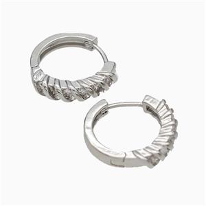 Copper Hoop Earrings Micropave Zirconia Platinum Plated, approx 18mm dia