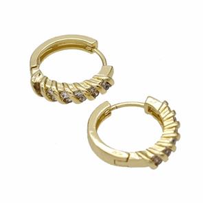 Copper Hoop Earrings Micropave Zirconia Gold Plated, approx 18mm dia