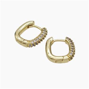 Copper Latchback Earrings Micropave Zirconia Gold Plated, approx 12mm