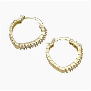 Copper Leaveback Earrings Micropave Zirconia Gold Plated, approx 18-20mm